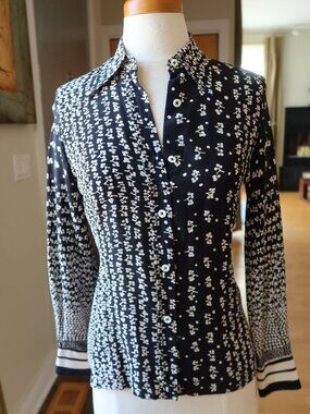 Maison Martin Margiela Replica line black & cream 100% silk blouse size 38 ITALY